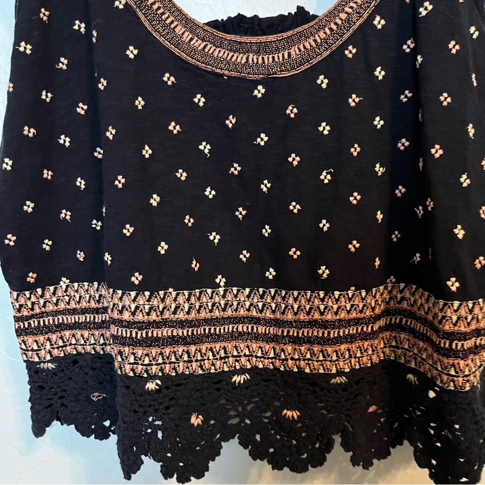 Free People Santorini Tank Top Crochet Trim Embroidered Smocked Back Size L EUC - Picture 4 of 14